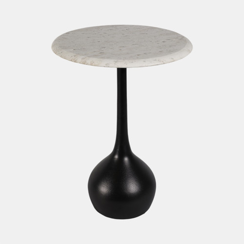 21233-02#20" Travertine Accent Table Ball Base, Wht/blk