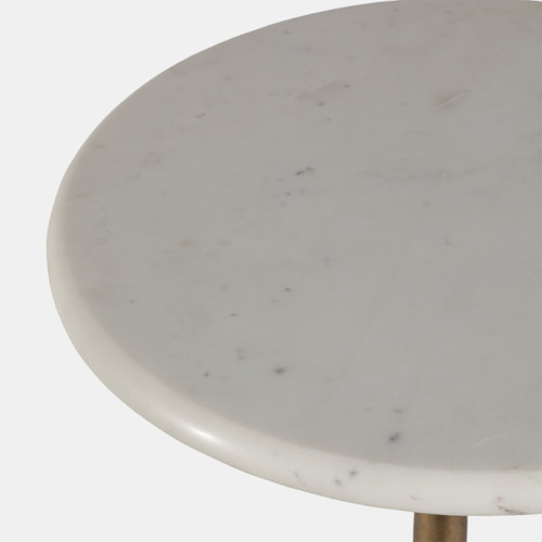 21233-04#20" Marble Accent Table Ball Base, Wht/atq Brass