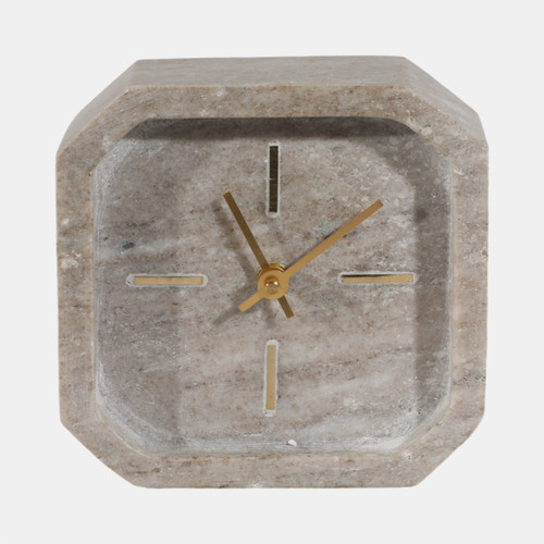 21234-01#6x6" Marble Octagon Clock, Bwn/gld