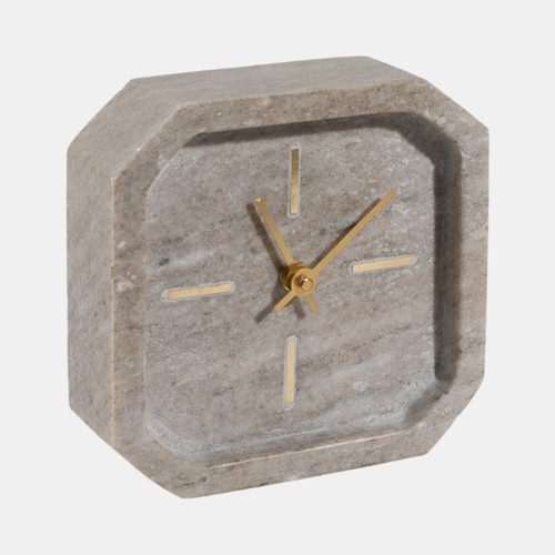 21234-01#6x6" Marble Octagon Clock, Bwn/gld