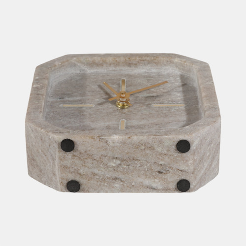 21234-01#6x6" Marble Octagon Clock, Bwn/gld