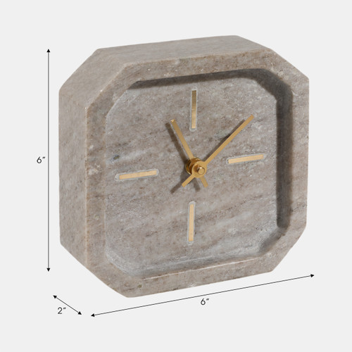 21234-01#6x6" Marble Octagon Clock, Bwn/gld