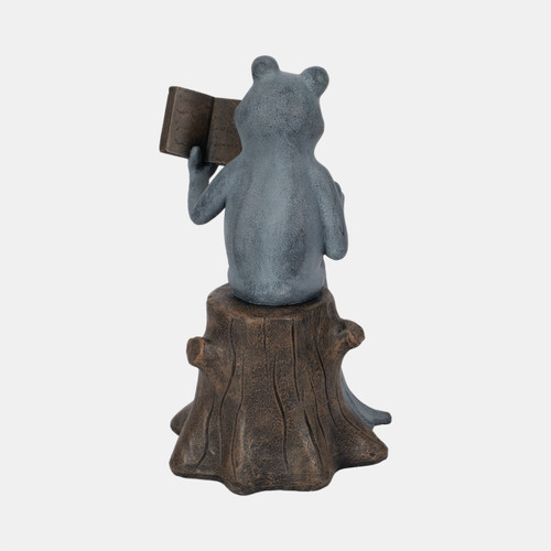 21235#13" Frog On Stump With Book And Coffee, Multi