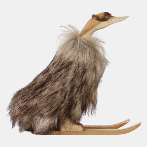 21307#11" Faux Fur Skiing Duck With Goggles, Tan