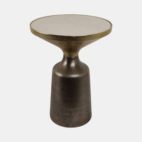 21318-01#20" Metal Accent Table White Marble Top, Multi