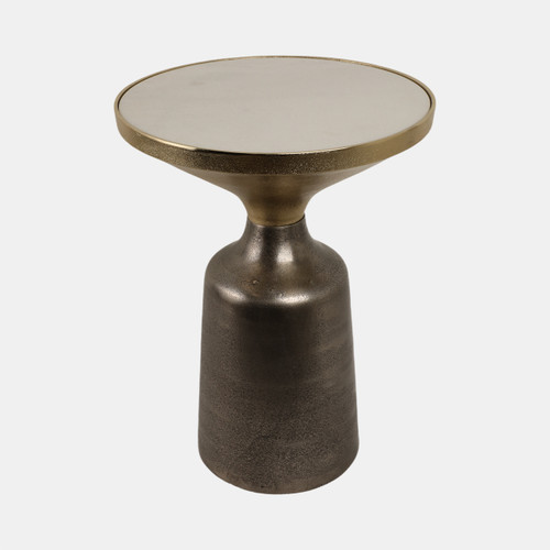 21318-01#20" Metal Accent Table White Marble Top, Multi
