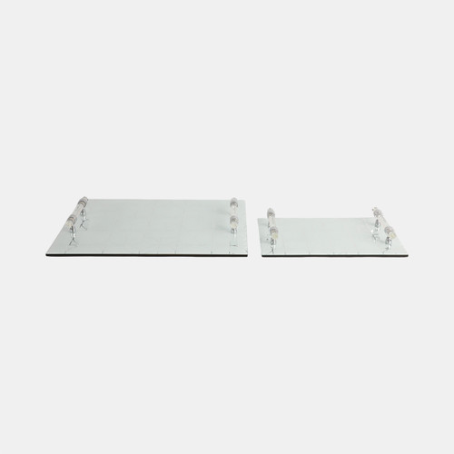 20046-04#S/2 12/16" Sparkly Geo Glass Trays, Silver