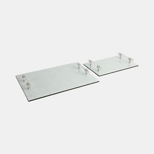 20046-04#S/2 12/16" Sparkly Geo Glass Trays, Silver