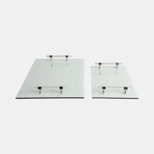 20046-04#S/2 12/16" Sparkly Geo Glass Trays, Silver
