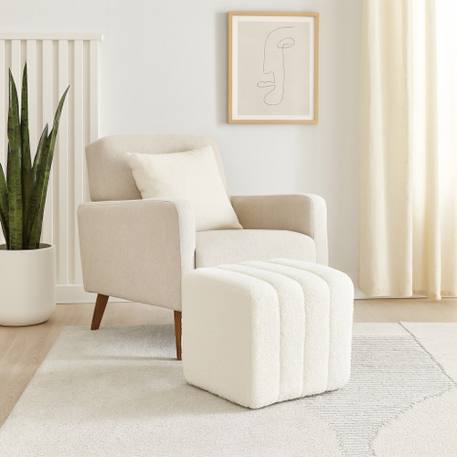 21348-01#16x16" Ridged Square Boucle Ottoman, White