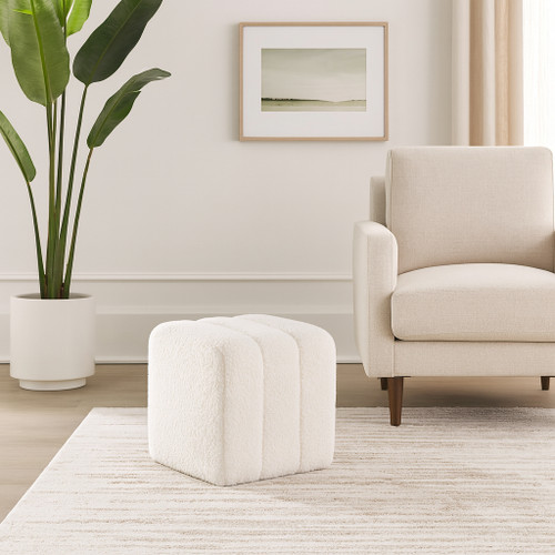 21348-01#16x16" Ridged Square Boucle Ottoman, White