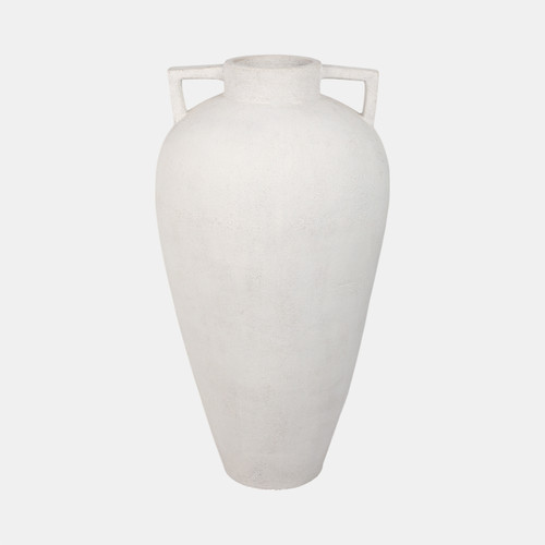 21368#40" Terracotta Floor Vase Pointy Handles, Ivory