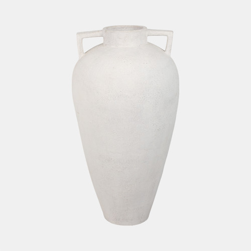 21368#40" Terracotta Floor Vase Pointy Handles, Ivory