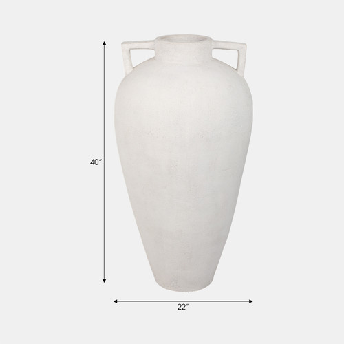 21368#40" Terracotta Floor Vase Pointy Handles, Ivory