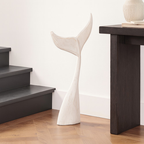 21372-01#32" Wood Whale Tail Decor, Wht