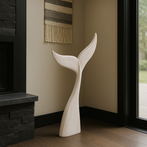 21372-01#32" Wood Whale Tail Decor, Wht
