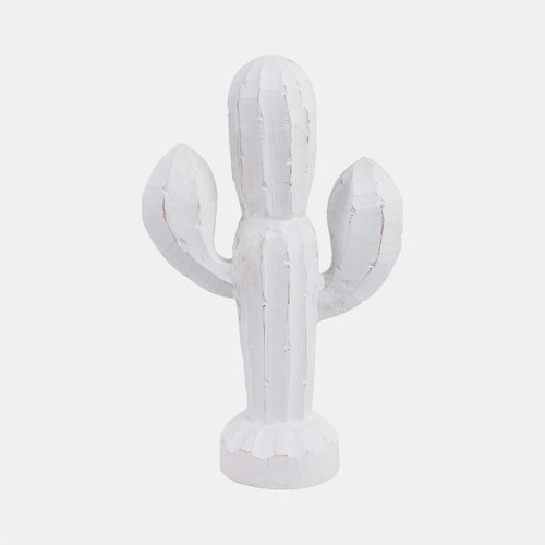 21374-01#14" Wooden Cactus Decor, Wht