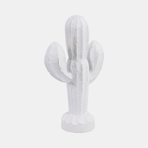 21374-01#14" Wooden Cactus Decor, Wht