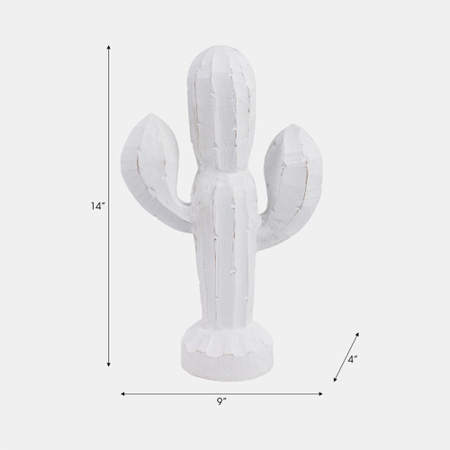 21374-01#14" Wooden Cactus Decor, Wht