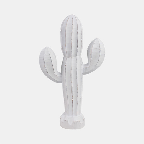 21374-02#18" Wooden Cactus Decor, Wht