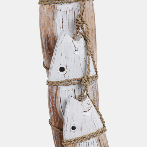 21381#35" Wood 3 Fish On A Rope, Wht/nat