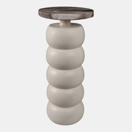 21382#22" Stacked Ring Accent Table Petrified Wood Top, 
