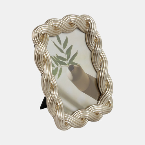 21395-01#4x6 Polyresin Twisted Rope Photo Frame, Gold