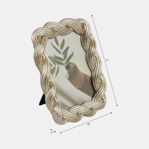 21395-01#4x6 Polyresin Twisted Rope Photo Frame, Gold
