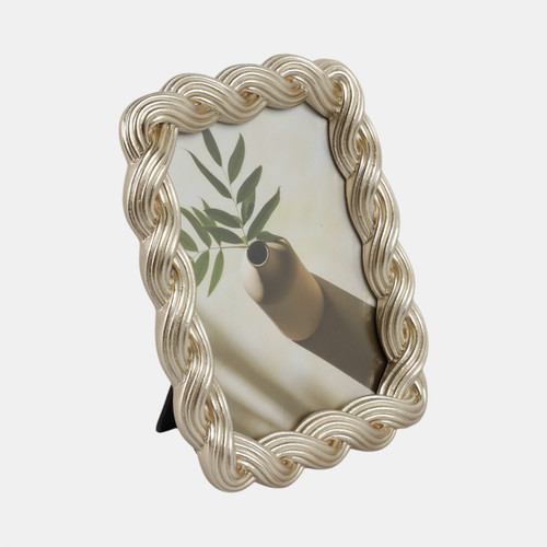 21395-02#5x7 Polyresin Twisted Rope Photo Frame, Gold