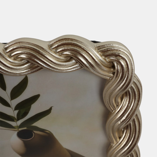 21395-02#5x7 Polyresin Twisted Rope Photo Frame, Gold