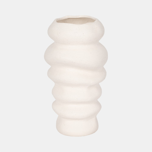 21422-01#12x7" Hand Scribed Cairn Vase, White