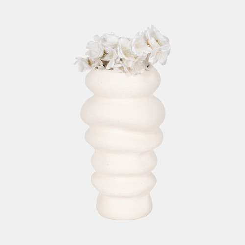 21422-01#12x7" Hand Scribed Cairn Vase, White