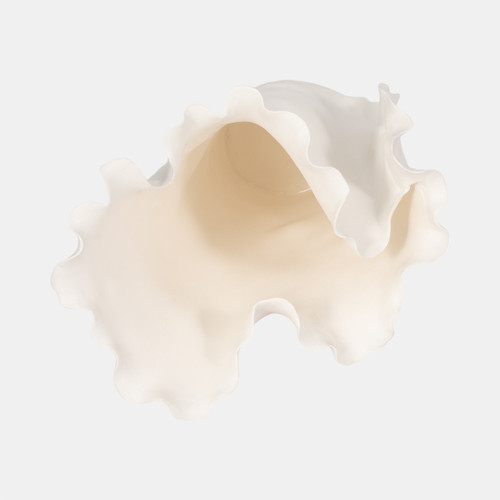 21423-02#15x11" Handmade Flutter Vase, White