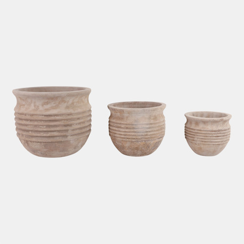 21426-02#S/3 9/12/15" Terracotta Ribbed Pots, Antique White