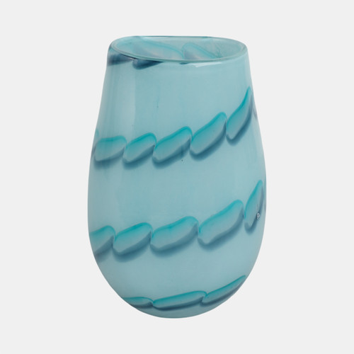 21435-01#9x6" Bead Pattern Glass Vase, Blue