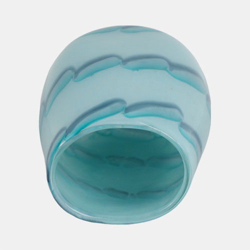 21435-01#9x6" Bead Pattern Glass Vase, Blue