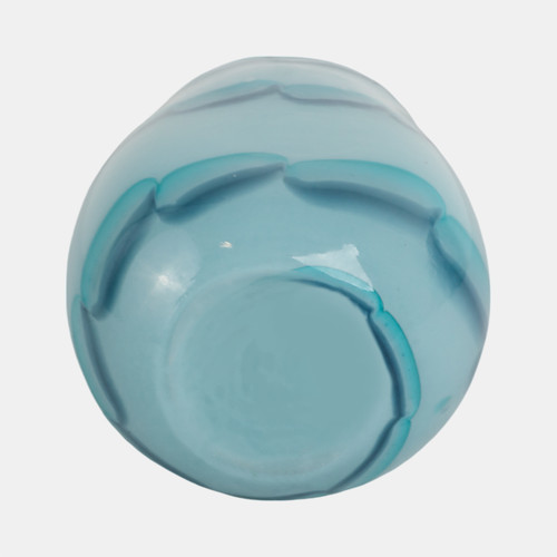 21435-01#9x6" Bead Pattern Glass Vase, Blue