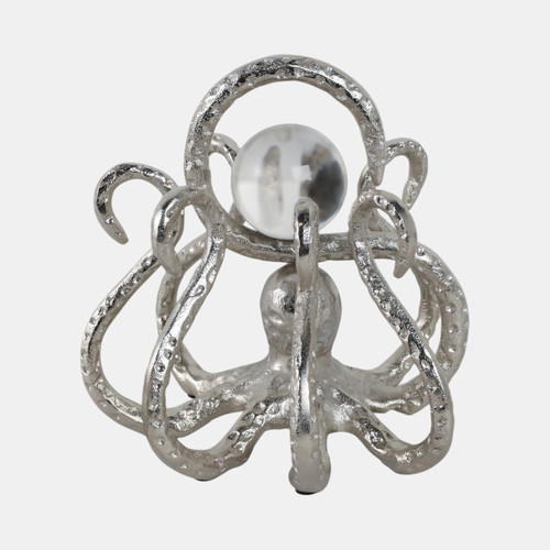 21460#8x8" Octopus With Acrylic Ball, Silver