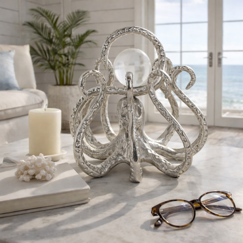 21460#8x8" Octopus With Acrylic Ball, Silver