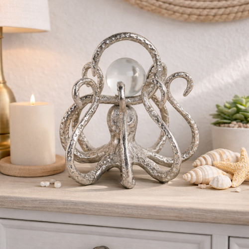 21460#8x8" Octopus With Acrylic Ball, Silver