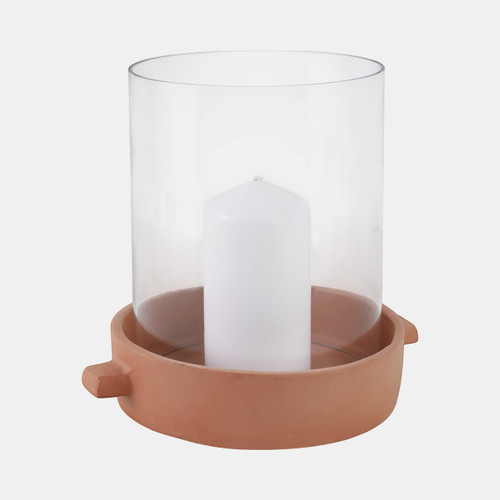 21486-01#10x10" Terracotta Hurricane Pillar Holder, Natural