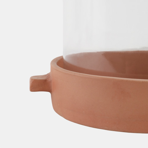 21486-01#10x10" Terracotta Hurricane Pillar Holder, Natural