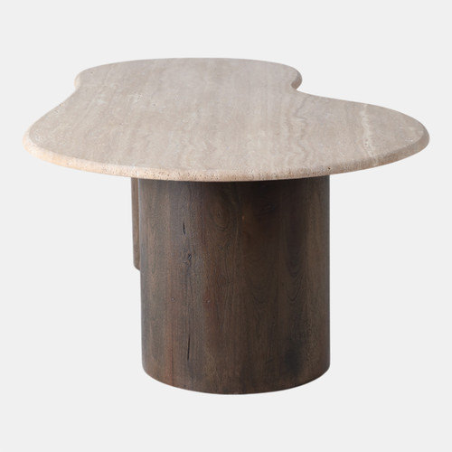 21493#48x16 Curvy Travertine Top Coffee Table, Bwn 2bxs