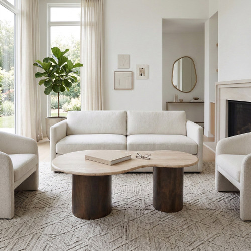 21493#48x16 Curvy Travertine Top Coffee Table, Bwn 2bxs