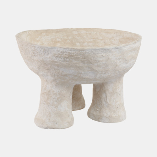 21494#15x10" 3-footed Paper Mache Bowl, White