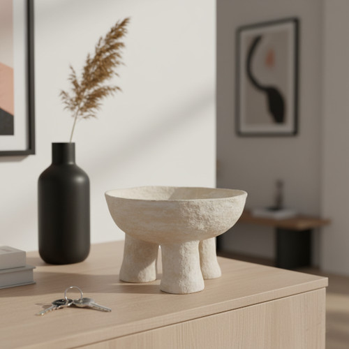 21494#15x10" 3-footed Paper Mache Bowl, White