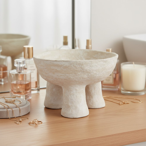 21494#15x10" 3-footed Paper Mache Bowl, White