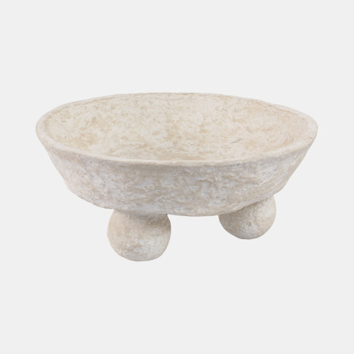 21496-01#12x12" Paper Mache Knobby Footed Bowl, White