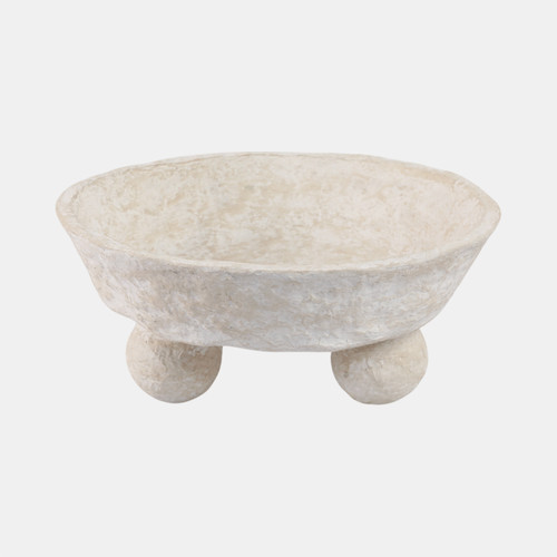 21496-01#12x12" Paper Mache Knobby Footed Bowl, White