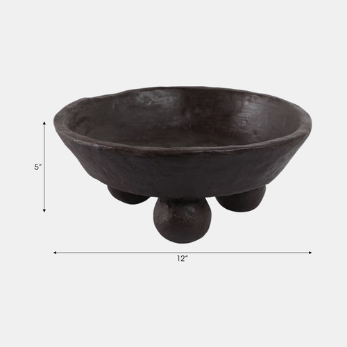 21496-02#12x12" Paper Mache Knobby Footed Bowl, Brown